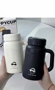 Tasse thermos en acier inoxydable grande capacité bouteille d'eau isolée avec poignée noir blanc