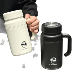 Großvolumige 316 Edelstahl Isolierflasche mit Griff und niedlichem Cartoon-Jungen-Logo