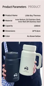 Vue détaillée de la bouteille isotherme en acier inoxydable 316 avec grande capacité de 1000ml.