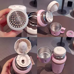 Termo minimalista rosa de acero inoxidable con infusor de té y tapa de taza portátil