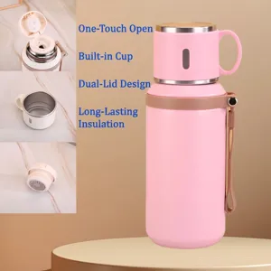 Termo portátil rosa de acero inoxidable 316 aislado al vacío con tapa infusora de té