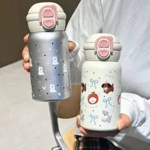 Jolie bouteille isotherme en acier inoxydable avec motif de chiot mignon pour filles.
