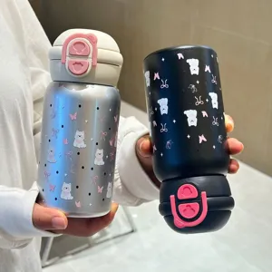 Mignonne bouteille d'eau isotherme en acier inoxydable avec paille, grande capacité portable