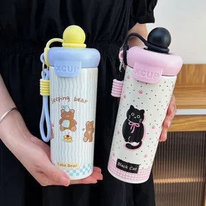 316 Stainless Steel Cartoon Straw Water Bottle Large Capacity Portable Thermos Cup