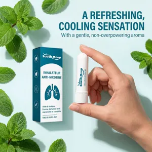 Detailed view of the herbal anti-nicotine nasal inhaler stick with fresh mint leaves.