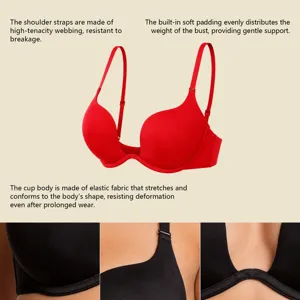 Detail view of the deep V bra showing elastic cup fabric, soft padding and durable straps.
