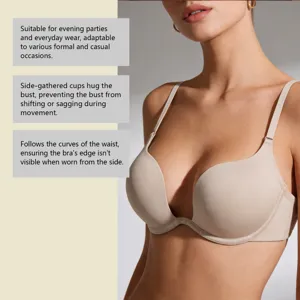 Deep V backless push-up bra with seamless design, ideal for evening parties and daily wear.