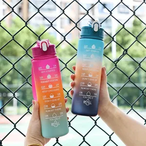 Motivational Frosted Gradient Sport Water Bottle With Time Marker Leakproof Flip Top Lid For Outdoor Gym Fitness Traveling