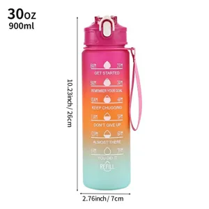 900ml 30oz Frosted Gradient Sport Water Bottle with Time Markers and Dimension Labels