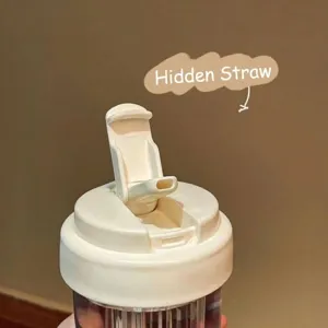 Portable large capacity plastic straw water cup with hidden pop-up straw design