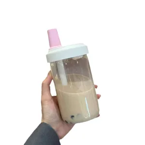 Gourde portable en plastique de grande capacité avec paille au design minimaliste ins
