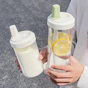 Large capacity portable plastic straw cup with minimalist design for cold drinks