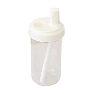 Minimalist large capacity clear plastic water bottle with internal straw and white spout lid