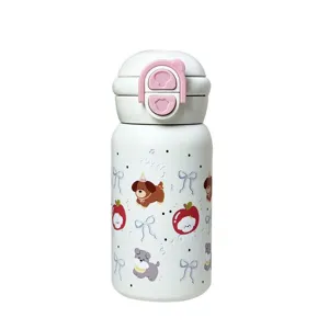 Botella termo de acero inoxidable con bonito diseño de cachorro, taza con pajita de doble uso.