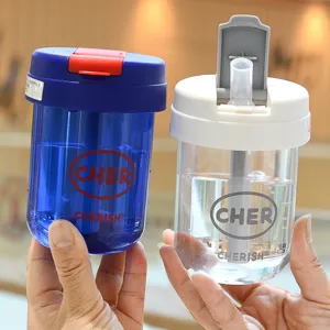 Portable plastic water bottle with straw for kids and outdoor sports, cute mini cup.