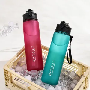 Portable Sports Water Bottle Large Capacity PC Plastic Drinkware With Time Scale Straw And Leak Proof Lid For Outdoor