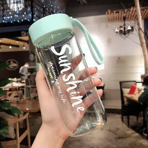Bouteille d'eau transparente portable avec couvercle vert clair et imprimé Sunshine