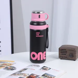 Gourde isotherme en acier inoxydable 316 noir et rose à grande capacité