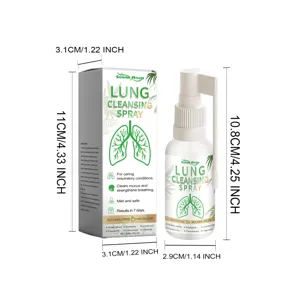 Λεπτομερής προβολή του South Moon Lung Cleansing Spray με διαστάσεις και κουτί συσκευασίας