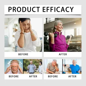 Body care device before and after product efficacy display showing health relief for seniors.