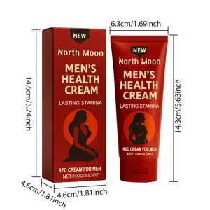 Dimensions du produit crème de soin North Moon pour hommes, tube rouge et boîte 100g.