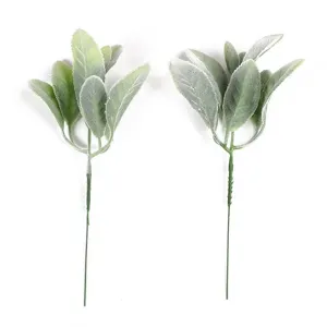 Detailed view of two flocked lamb's ear stems with soft realistic texture