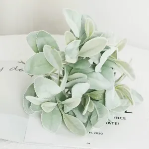 Detail view of soft flocked artificial lamb's ear leaves for rustic home decor