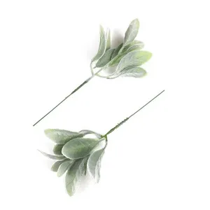 Flocked Lamb's Ear Leaves Artificial Plants Stems Faux Greenery Arrangement Rabbit Ear Leaf For Wedding Home Office Decoration