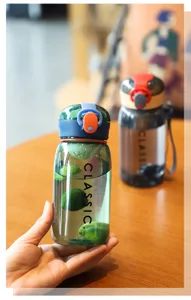 Transparent plastic sports water bottle with bounce lid, portable outdoor student drink cup.