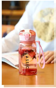 Portable plastic water bottle with pink bounce lid and straw, perfect for outdoor sports daily use.