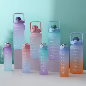 Set of gradient large capacity plastic water bottles with motivational time markers