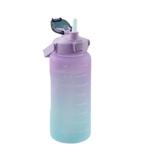 Borraccia in plastica sfumata di grande capacità con marcatori temporali e cannuccia