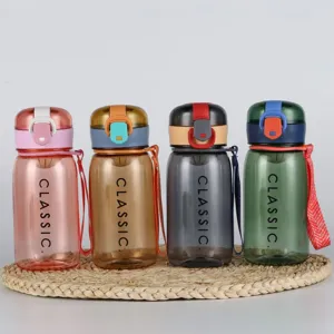 Colorful portable plastic water cup with lanyard and classic print for daily sports.