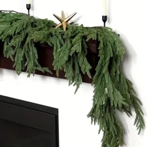 Norfolk Pine Artificial Christmas Garland Green Pine Needle Garland For Fireplace Mantel Table Runner Christmas Greenery Decoration