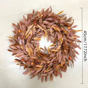 Detail view of 45cm autumn wreath with brown olive leaves and decorative berries