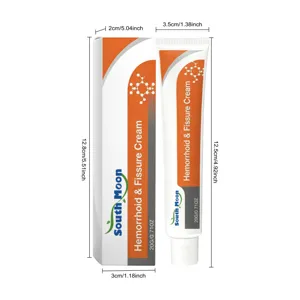 Dimensions du tube et de la boîte de crème pour hémorroïdes South Moon en cm et pouces.