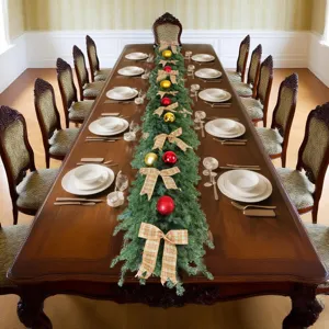 Norfolk pine Christmas garland used as a festive dining table runner decoration