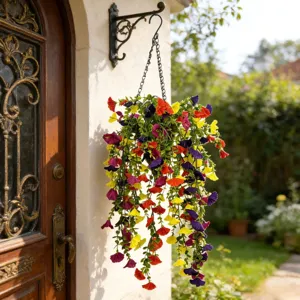 Vibrant artificial morning glory hanging basket for outdoor garden and porch decor
