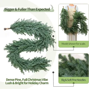 Norfolk Pine Christmas Garland Soft Feel Artificial Green Vine For Fireplace Mantle Stairs Christmas Decoration Lush Hanging Holiday Ornament