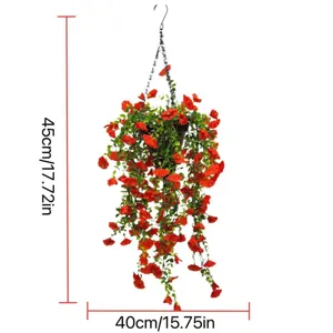 Artificial red morning glory hanging basket dimensions 45x40cm for outdoor wall decor