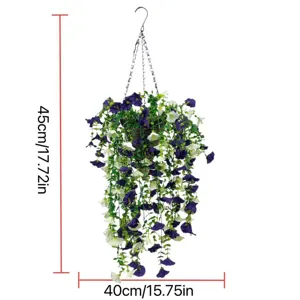 Artificial morning glory hanging basket dimensions 45cm by 40cm for wall decoration