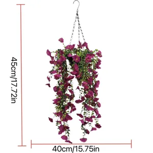 Detail view of artificial morning glory basket with size dimensions 45cm