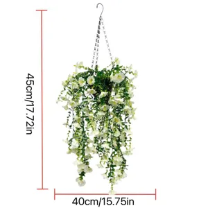 Artificial white petunia hanging basket with dimensions 45cm height for garden decor