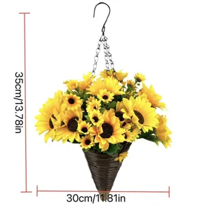 Detailed dimension specifications for artificial sunflower hanging basket wall decor