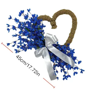 Detailed size view of 45cm heart-shaped blue jasmine floral wreath for wall decor