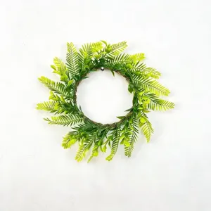 Lush green artificial Persian leaf wreath with realistic fern texture for door wall decor