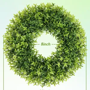 Artificial Boxwood Wreath For Front Door Greenery Leaf Wreath With Large White Sash Bow Spring Summer Window Wall Decor