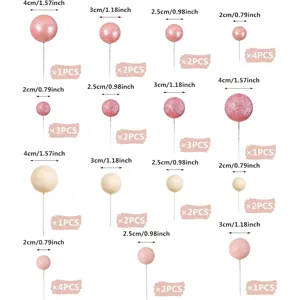 32-piece pink cake toppers set with balloon ball design in various sizes and finishes