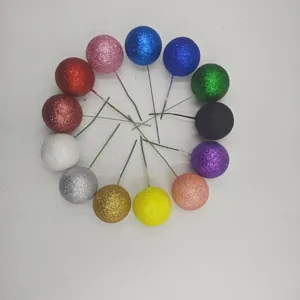 Adornos para tartas de bolas de espuma con purpurina colorida y alambres para fiestas de cumpleaños.