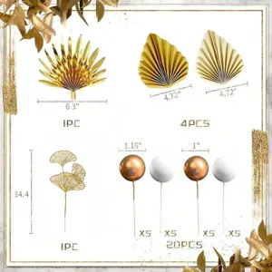 Champagne gold cake topper set bohemian palm leaves fan balls birthday party decor